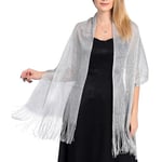 Kvinnors Metall Sjal Cape Scarf Silver, Lämplig för Aftonklänningar, Bröllop Brud Lång Stor Scarf Axelskydd