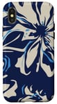 Coque pour iPhone X/XS Bleu marine audacieux avec motif floral crème