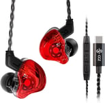 Ccz Melody Usb-C In-Ear-Monitors Hybrid 1Ba 1Dd Hifi Ecouteur,Basses Profondes Ecouteurs Intra-Auriculaires Legers Iem Avec Cable 4N Ofc Pour Musicien/Batteur(Rouge,Avec Micro Usb-C)