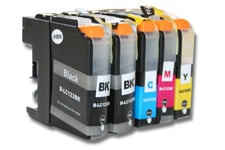 vhbw 5x cartouches d'imprimante avec chip compatible avec Brother DCP-J752DW, MFC-J245, MFC-J4310DW - kit 1x cyan, 1x magenta, 2x noir, 1x jaunir