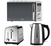 Tower Infinity Polished Steel Kettle, 2 Slice Toaster & Digital Microwave Set