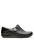 Clarks Wide Fit Un Loop Leather Flat Shoe, Black, Size 7, Women