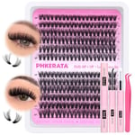 Wispy Lash Clusters Kit Fluffy Individual Eyelashes D Curl Lashes Individual Cluster DIY Eyelash Extension Kit at Home Russian Cluster Lashes Glue Bond and Seal,Tweezers (40+50P,10-18mm)