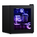 HCK 48L Mini Fridge with Glass Door, Quiet 39dB, Cyberpunk Beer Fridge with Modern LED Lighting, Drinks Fridge Gaming Refrigerators, 0-15°C Precise Control, for Bedrooms, Gaming Room, Parties, Black