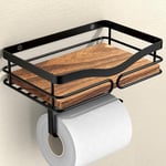 AIDILI Porte Papier Toilette en Boi, Support Papier Toilette avec Etagere, sans Perçage, Rustique Porte Rouleau, Distributeur Papier Toilette