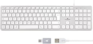 Clavier Qwerty Filaire Pour Mac-Touches Concaves Et Silencieuses,Comprend Ñ-13 Raccourcis Multimedias,Adaptateur Usb/Usb-C-Nouveau 2022,Blanc