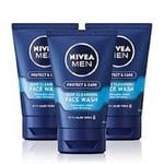 TRIO PACK 3 x Nivea Men protect & care deep cleaning face wash with Aloe Vera