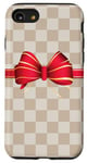 Coque pour iPhone SE (2020) / 7 / 8 Vanilla White Coffee Red Bow Checkered classic pattern