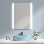 EMKE Miroir Salle de Bain LED 60 x 80 cm, Miroir avec Interrupteur Tactile + Éclairage LED + Anti-buée, Lumière Blanche 6500K