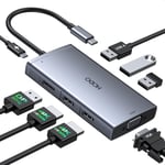 Station d'accueil USB C double écran 2 HDMI,8 en 1 pour ordinateur portable,avec double HDMI,Displayport,VGA,PD,3 ports USB,adaptateur multiport USB C pour HP/Thinkpad/Surface(Q259)