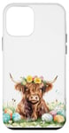 iPhone 12 mini Highland Cow Spring Cute Easter Pattern Eggs Floral Flowers Case