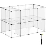 Songmics Playpen, bur med trappor, 143 x 73 x 91 cm, husdjursövning, DIY,  transparent