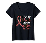 I Wear Peach For My Mother in Law Uterine Cancer Awareness V-Neck T-Shirt