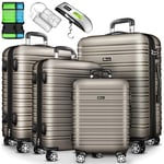 tillvex® Set de Valise de Voyage 4 Tailles avec pèse-Bagages, Sangles de Valise & étiquette de Bagage | Coque Rigide 4 roulettes | Valise à roulettes avec Serrure TSA | Trolley Set de Bagages