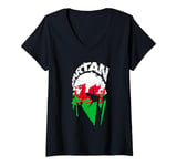 Womens Spartan warrior Welsh flag. Design Wales Vintage V-Neck T-Shirt