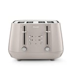 De'Longhi Eclettica BPA Free Metal Toaster CTY4003.BG, 4 Slot Toaster with Reheat and Defrost Functions, Control Panels, Progressive Browning Levels, Pull Crumbs Trays, Stainless Steel, 1800W, Beige