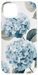 Coque pour iPhone 14 Plus Hortensias Feuilles Bleu Pastel Hortensia Floral