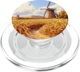 Wheat Fields With Windmills Landscape Vintage Graphic PopSockets PopGrip for MagSafe