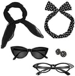 Naiset Retro 50-luvun Polka Dot Style huivi Kissa silmälasit silmälasit Bandana Tie Headband ja korvakorut Costume tarvikkeet Ladies Lapset