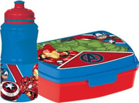 Bouteille et boîte à sandwich Marvel Set 380 ml bleues pour enfants en plastique Avengers avec bande antidérapante et fermeture de sécurité