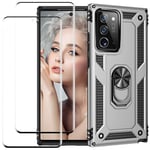 Screen Protector Case Heavy Duty Case Kickstand Rotating Ring Cover for Note 20 Ultra 5G，Silver