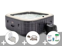 Kit spa gonflable Intex PureSpa Ardoise carré Bulles 6 places + Kit d'entretien + Porte-verre + Kit de traitement brome