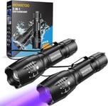 Lot de 2 Lampe de Poche UV, Lampe Torche UV 2 en 1, Torches à Lumière Noire, 395nm et 4 Modes, Lampe Ultraviolet LED