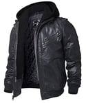 FLAVOR Veste en Cuir véritable Homme à Capuche Blouson (M, Tout Noir)