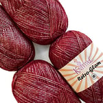 Retro-Glam - Fil métallique scintillant - Brillant, doux et brillant - Pour tricot et crochet - Taille en vrac - 4 échevettes - 1172 m/400 g - Poids 3 DK (Rouge rubis)