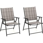 Costway - Lot de 2 Chaises de Jardin Pliante en Rotin pe, Fauteuil d'Extérieur avec Cadre en Métal, Chaise de Salle à Manger pour Patio, Terrasse,