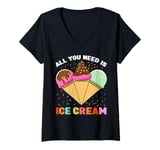 Womens Funny Ice Cream Design Gelato Sundae Summer Ice Cream Lover V-Neck T-Shirt