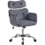 Yaheetech Chaise Bureau en Velours Fauteuil de Bureau avec Repose-tête à roulettes Design Capitonné Ajustable Réglable en Hauteur Gris Foncé