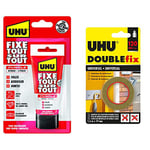 UHU Pack - Fixe Tout sur Tout Invisible Tube + Doublefix Universel, ruban adhésif de fixation, Ultra Fort