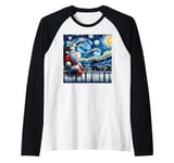 Christmas Snowy Night Xmas Santa Claus Van Gogh Starry Night Raglan Baseball Tee