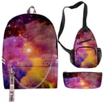 CQW Backpack Symphony Starry Sky Suit Backpack Men's and Women's School Bag Three-piece Travel Computer Bag Messenger Bag (22)