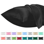 Lirex 2 Pack Satin Pillow Cases - Softer Than Silk Pillowcase for Hair & Skin, Standard Size with Envelope Closure, Cooling Pillow case (Black, 50x75cm)