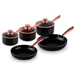 Tower Linear 5 Piece Pan Set with 3 Sauce Pans & 2 Frying Pans Black & Rose Gold