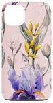 Coque pour iPhone 13 Fleurs d'iris élégantes sur rose pâle