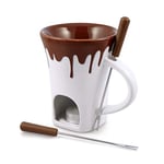 Swissmar F12064 Nostalgia Chocolate Fondue Mug Set 4-Piece, Ceramic/Stainless Steel, White/Brown, 120ml, Tealight Candle Heated, Dishwasher Safe, Gift Boxed