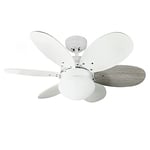 Wonderlamp - Ventilateur de plafond avec lumière Tauro, Lames réversibles, 1xE27, max 60W, 3 vitesses, été/hiver, blanc ou gris