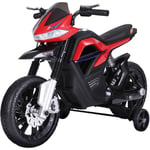 Homcom - Moto électrique pour enfants 25 w 6 v 3 Km/h effets lumineux et sonores roulettes amovibles rouge