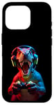 Coque pour iPhone 16 Pro Gaming Dinosaurs- Le T-rex joue aux jeux vidéo