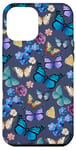 iPhone 13 Pro Max Colorful Butterfly Garden on Dark Blue Case