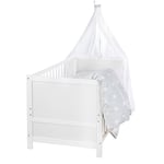 roba Ensemble lit bébé étoiles Grises – 70 x 140 cm – Lit Enfant évolutif avec literie, Ciel, Matelas – Hauteur réglable – pour lit Junior