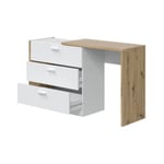 Bureau Dmonac, Bureau avec tiroirs et plateau escamotable, Table d'étude ou de bureau pour PC, 75x40h130 cm, Chêne blanc et noueux