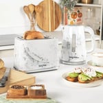 Salter White Marble Kettle and 2-Slice Toaster Set, 1.7 L, Fast Boil, Wide Slots