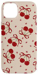 Coque pour iPhone 14 Plus Noeud rouge vintage cerise et coquette étoile de Noël sur beige