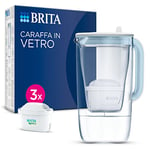 BRITA Glass Water Filter Jug Light Blue (2.5L) Starter Pack inc. 3x MAXTRA PRO All-in-1 cartridge - Premium Glass jug with easy-filling Flip-Lid and Indicator - in sustainable Smart Box packaging