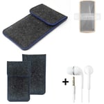 Protective cover for Cubot Pocket dark gray blue edge Filz Sleeve + earphones