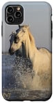 Coque pour iPhone 11 Pro Max Motif Cheval Blanc Court Dans L'Eau Beau Coeur D'Amour Doré